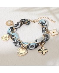 Fashnzfab - Heart Quatrefoil Pearl Charm Embellished Scarf Fabric Chain Bracelet - Lyst