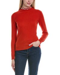 Sofiacashmere - Stone-Trimmed Mock Neck Wool & Cashmere-Blend Sweater - Lyst
