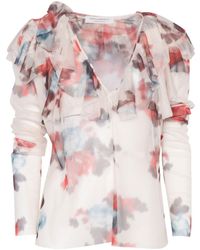 Philosophy Di Lorenzo Serafini - Blouse With Abstract Pattern And Ruffle Design - Lyst