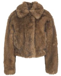 Stand Studio - Cropped Faux Fur Jacket With Rounded Collar - Lyst