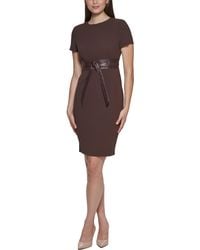 Calvin Klein - Faux-leather Trim Short Sleeves Shift Dress - Lyst