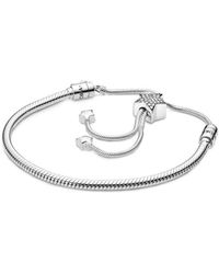 PANDORA Moments Silver Cz Snake Chain Bracelet Chain - White