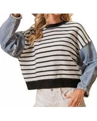 Bibi - Denim Sleeves Striped Sweater - Lyst
