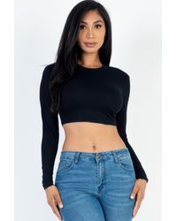 TRUEDAMES - Crew Neck Long Sleeve Cropped Top - Lyst