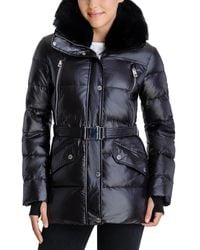 MICHAEL Michael Kors Belted Faux Leather Coat With Faux Fur Collar in Black Lyst