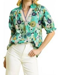 Umgee - Floral Split Neck Puff Sleeve Top - Lyst