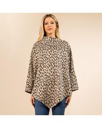 TRUEDAMES - Cozy Leopard Pattern Printed Poncho - Lyst