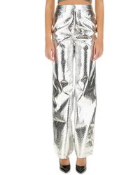 ROTATE BIRGER CHRISTENSEN - High-Waisted Metallic Finish Straight Leg Pants - Lyst