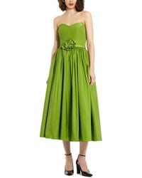 Mac Duggal - Strapless Faille A-Line Rose Detailed Midi Dress - Lyst