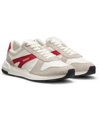 HUGO - Suede-Trim Sneakers With Logo Details - Lyst