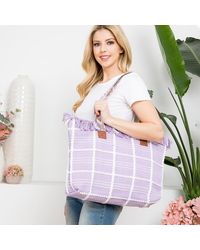 Fashnzfab - Top Fringe Pointed Check Patterned Tote Bag - Lyst