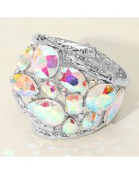 Fashnzfab - Round Teardrop Oval Stone Embellished Wide Hinged Bangle Bracelet Ab, Rhodium - Lyst