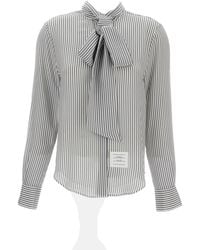 Thom Browne - Striped Silk Shirt With Detachable Tie Collar And Signature Details - Lyst