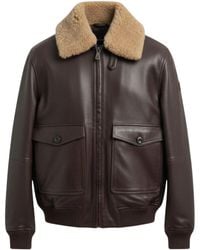 Peuterey - Leather Jacket With Shearling Collar And Ribbed Details - Lyst