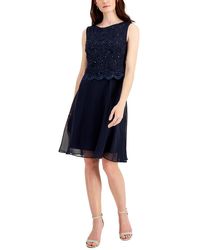 Connected Apparel - Lace Overlay Knee-length Fit & Flare Dress - Lyst