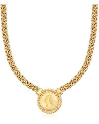 Ross-Simons - Italian 18kt Gold Over Sterling Replica Lira Coin Byzantine Necklace - Lyst