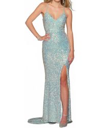 Dave & Johnny - V Neck Side Slit Prom Dress - Lyst