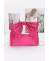 Fashnzfab - Rhinestone Hotfix Bow Handle Nylon Clutch - Lyst