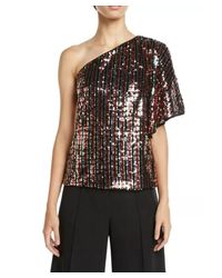 MILLY - One Shoulder Sequined Butterfly Sleeve Top - Lyst
