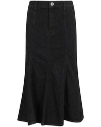 Self-Portrait - Flared Denim Midi Skirt - Lyst