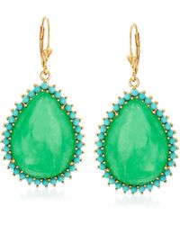 Ross-Simons Jade And Simulated Turquoise Drop Earrings - Green