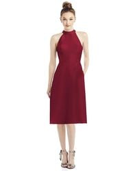 Alfred Sung - High-neck Open-back Satin Cocktail Dress - Lyst