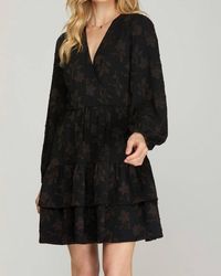 She + Sky - Long Sleeve Floral Pattern Tiered Dress - Lyst