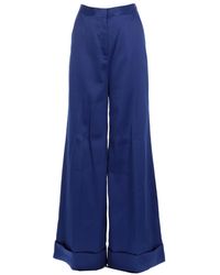Self-Portrait - Wide-Leg Trousers With High Waist And Cuffed Hem - Lyst