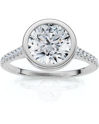Pompeii3 - Certified 1 1/2Ct Diamond Bezel With Accent Engagement Ring 14K Lab Grown - Lyst