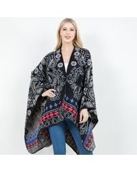 TRUEDAMES - Open Front Boho Floral Paisley Pattern Shawl Wrap Poncho With Loop - Lyst