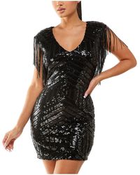 City Studios - Juniors Fringe Trim Sequined Cocktail And Party Dress - Lyst