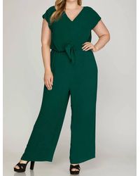 She + Sky - Short Sleeve Tie Front Woven Jumpsuit - Lyst