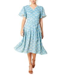 Hale Bob - V-neck Linen Midi Dress - Lyst