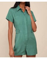 Lulus - Cuteness Awaits Linen Collared Short Sleeve Romper - Lyst