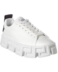 Versace Greca Labyrinth Leather Platform Sneaker - White