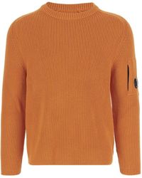 C.P. Company - Contemporary Cotton Blend Sweatshirt With Ribbed Knitting And Logo Detail - Lyst