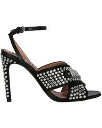 Moschino - Satin Crystal Embellished Heel Sandals - Lyst