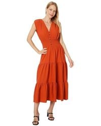 Calvin Klein - Gauze Midi Dress Clay Stretch Tiered V-Neck A-Line Frog338 - Lyst