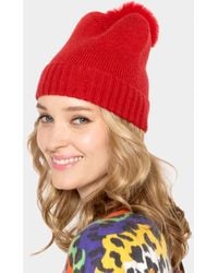 Fashnzfab - Solid Knit Beanie Hat With Faux Fur Pom - Lyst