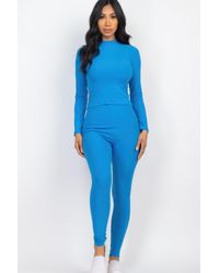 TRUEDAMES - Ribbed Mock Neck Long Sleeve Top & Leggings Set - Lyst