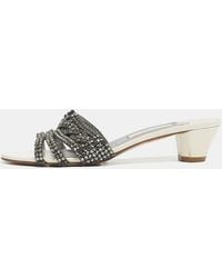 Gina - Cream Patent Leather Crystal Embellished Slides Sandals - Lyst