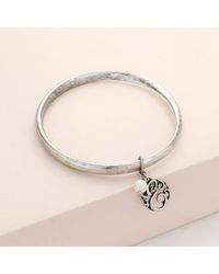 Fashnzfab - E- Initial Monogram Pearl Charm Bangle Bracelet Burnished - Lyst