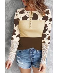 Shewin - Cow Lace Long Sleeve Top - Lyst