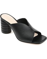 Journee Collection - Journee Signature Genuine Leather Karah Slip On Block Heel Open Square Toe Sandals - Lyst