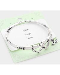 Fashnzfab - Faith Hope Love Metal Double Open Heart Accented Bird Charm Message Bangle Bracelet Antique - Lyst