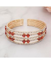Fashnzfab - Square Cut Cz Stone Accented Evening Bracelet Clear, Siam - Lyst