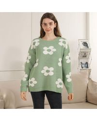 TRUEDAMES - Cozy Daisy Pattern Crew Neck Sweater - Lyst
