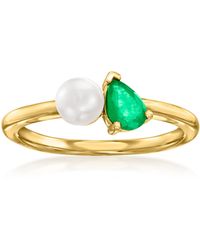 Ross-Simons - 5Mm Cultured Pearl And Emerald Toi Et Moi Ring - Lyst