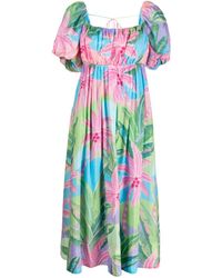 FARM Rio - Floral-print Short-sleeve Midi Dress - Lyst