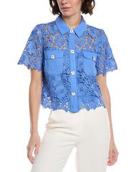 Cece - Patch Pocket Button-Down Lace Top - Lyst